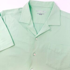 Bearbottom Mens Large Mint Green Short Sleeve Camp Collar Textured Button‎ Shirt